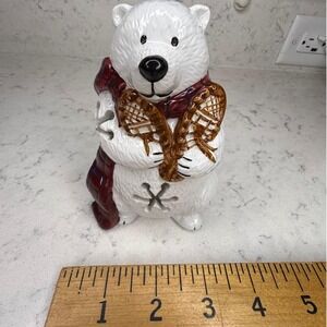 White‎ Ceramic Polar Bear Lantern Tealight Holder Snowflakes Snowshoes Christmas
